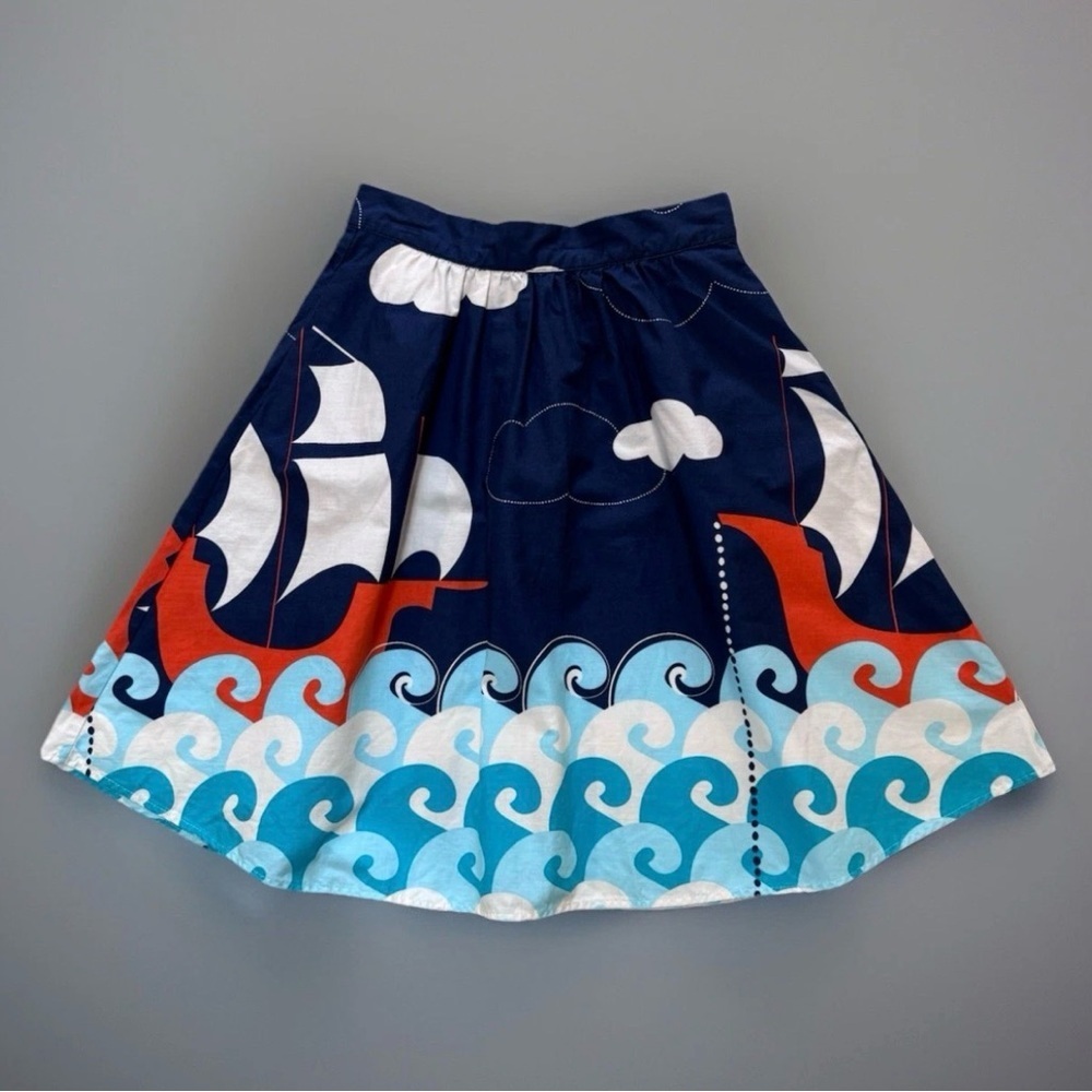Retrolicious Mod Cloth Skirt Sz S Sailboat Waves Retro Pin Up Jenny Twee Whimsy